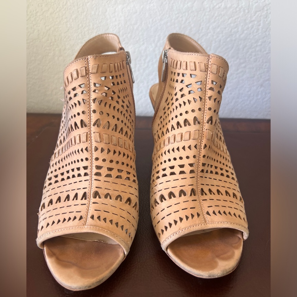 Nude cut out block heels